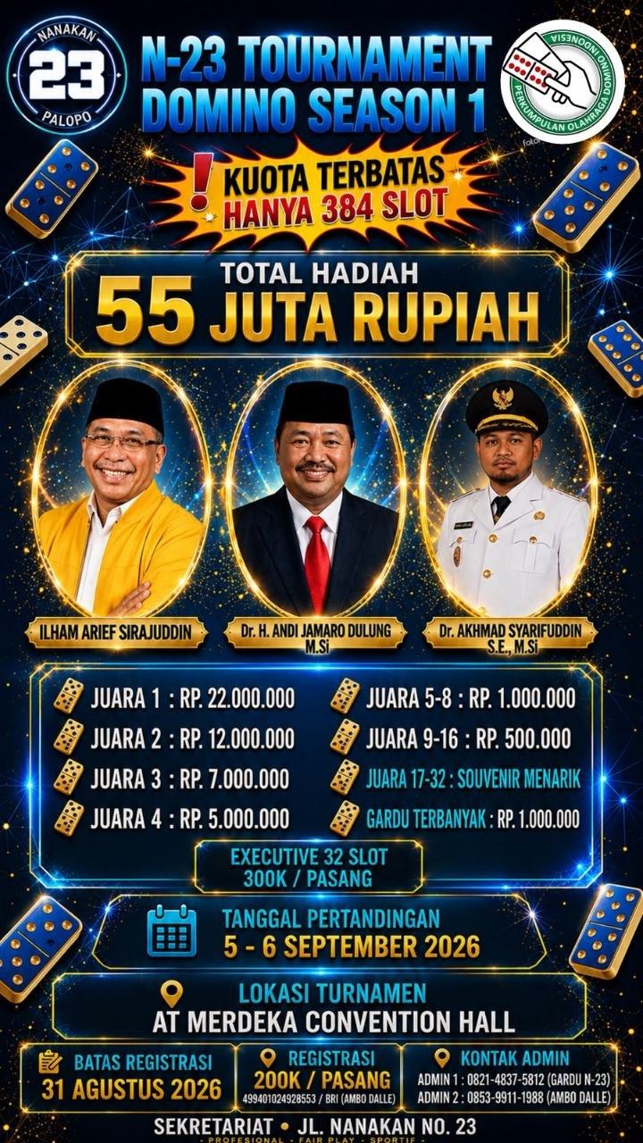 N-23 Tournament Domino Season 1 Siap Digelar di Palopo, Total Hadiah Rp55 Juta